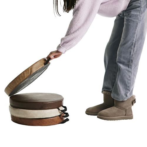 Factory Direct Partners Rustic Kid 15 inch Round Floor Cushions with Handles, Distressed Faux Leather, Flexible Seating for Home, Playroom, Montessori, Daycare, Classroom (4-Piece), 12223-DA - style: Round