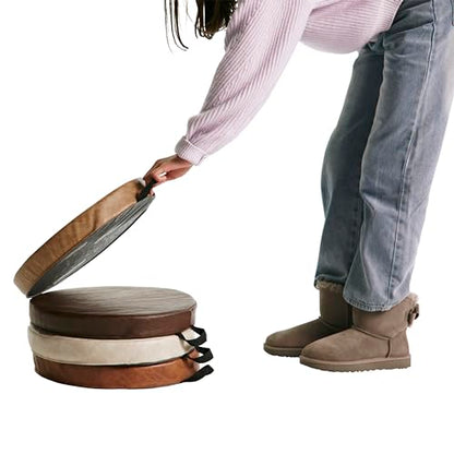 Factory Direct Partners Rustic Kid 15 inch Round Floor Cushions with Handles, Distressed Faux Leather, Flexible Seating for Home, Playroom, Montessori, Daycare, Classroom (4-Piece), 12223-DA - style: Round