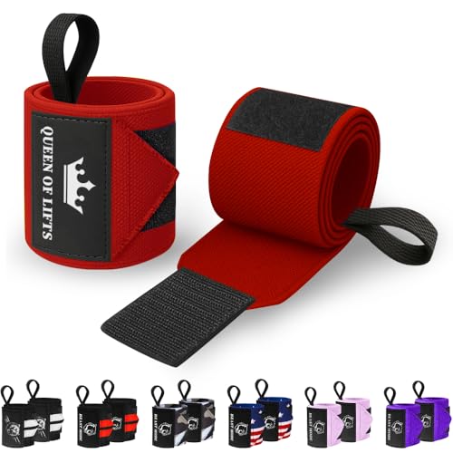 TECEUM Elastic Cotton Weightlifting Wrist Wraps with Thumb Loops, 1 Pair - color: Red, style: 18" – Queen of Lifts