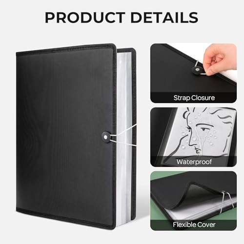 Nicpro 11x14 Art Portfolio Folder, 30 Pockets Display 60 Pages Art Painting Portfolio Binder with Clear Plastic Sleeves, Presentation Storage Book for Artists Artwork Drawing - (Black) - size: 11"x14"