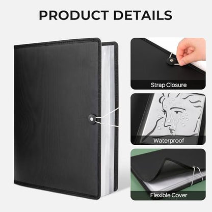 Nicpro 11x14 Art Portfolio Folder, 30 Pockets Display 60 Pages Art Painting Portfolio Binder with Clear Plastic Sleeves, Presentation Storage Book for Artists Artwork Drawing - (Black) - size: 11"x14"