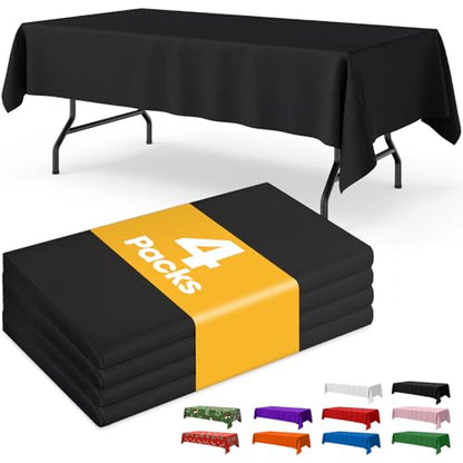 Niuara Black Plastic Table Cloth Disposable, 4 Pack, 54 x 108 in | Rectangle, 6 ft Tables, Party Holiday Gathering - color: Black, size: 54" x 108" - 4 Packs