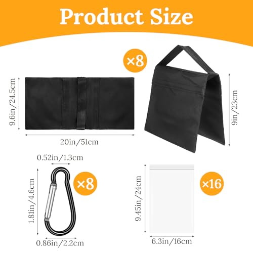8 Pack Heavy Duty Sandbags with Clips, 20"x9.6" Oxford Cloth Weight Bags for Photography Studio Light Stand, Canopy, Tripod & Outdoor Tent