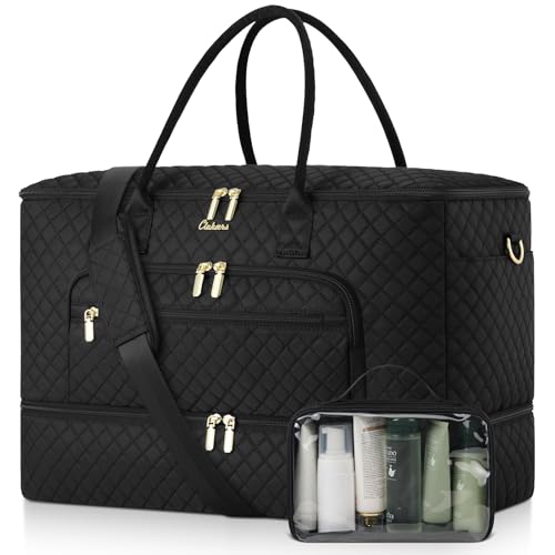 Travel Duffle Bag, Wide Open Large Weekender Bag for Women with Shoe Compartment, Carry on Overnight Bags with Toiletry Bag, Hospital Bag for Women Labor Delivery with Wet Pocket (Black) - color: Black, size: 45L
