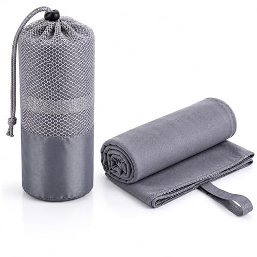 Beda Home Microfiber Travel Towel - Ultra Soft Fast Drying Gym Towel, Super Absorbent & Compact Sports Towel for Camping, Hiking, Swimming, Yoga - Includes Breathable Mesh Carrying Bag (Set of 1,Grey) - color: Grey