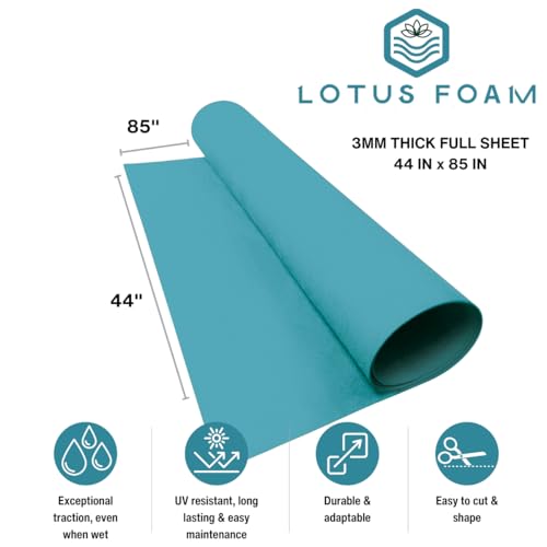 LotusFoam Large 3mm EVA Foam Sheet - 44"x 85" High Density Foam 130 kg/m3 for Cosplay, Costumes, Crafts, Flooring, Outdoor Use - 35 Colors (Aqua) - Aqua - color: Aqua