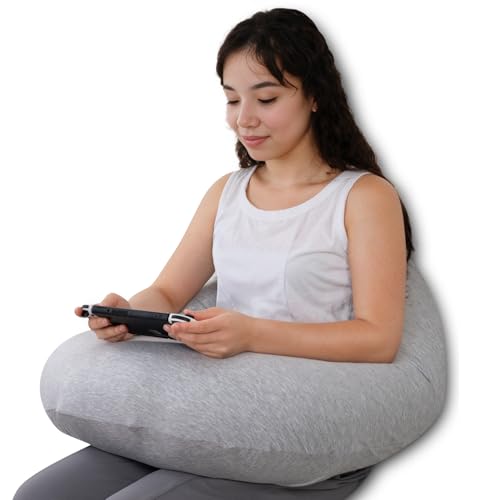 QUEEN ROSE Reading Pillow for Gaming, Lap Desk Pillow for Sitting in Bed or Sofa, Compact Arm Support Pillow for Reading, Playing or Crocheting, Cooling Grey - color: Cooling Grey