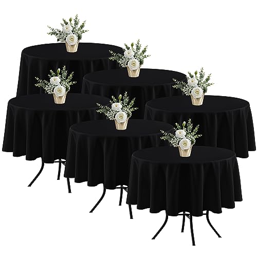 Fitable 6 Pack Black Round Tablecloths 70 Inch for 36"-48" Tables | Stain & Wrinkle Resistant, Washable Polyester Cloth Covers for Wedding Party Dining Banquet Event Catering Reception - color: Black, size: 70 in Round, 6 Pack