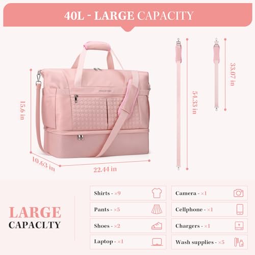 Maelstrom Gym Bag for Women,40L Travel Duffel Bag with Shoes Compartment and Wet Pocket,Waterproof Carry On Weekender Bag,Sport Gym Tote Bags Swimming Yoga, Hospital Holdalls（Pink) - color: Pink