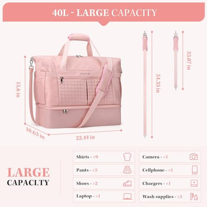 Maelstrom Gym Bag for Women,40L Travel Duffel Bag with Shoes Compartment and Wet Pocket,Waterproof Carry On Weekender Bag,Sport Gym Tote Bags Swimming Yoga, Hospital Holdalls（Pink) - color: Pink