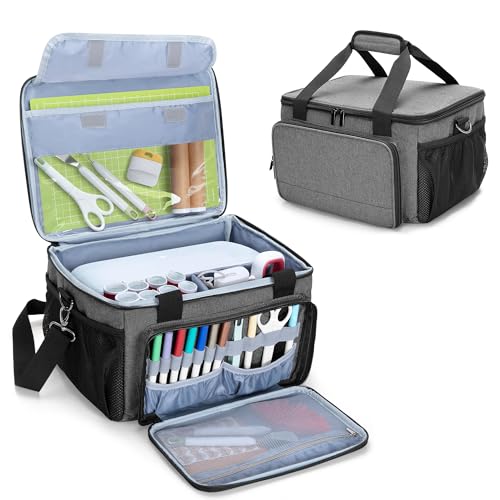 LUXJA Portable Craft Carrying Case Compatible with Cricut Joy Xtra, Gray | Multi Compartment Storage Bag Holds 8.5 x 12 Inch Cutting Mat & All Craft Accessories - color: Gray