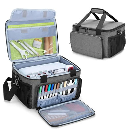 LUXJA Portable Craft Carrying Case Compatible with Cricut Joy Xtra, Gray | Multi Compartment Storage Bag Holds 8.5 x 12 Inch Cutting Mat & All Craft Accessories - color: Gray