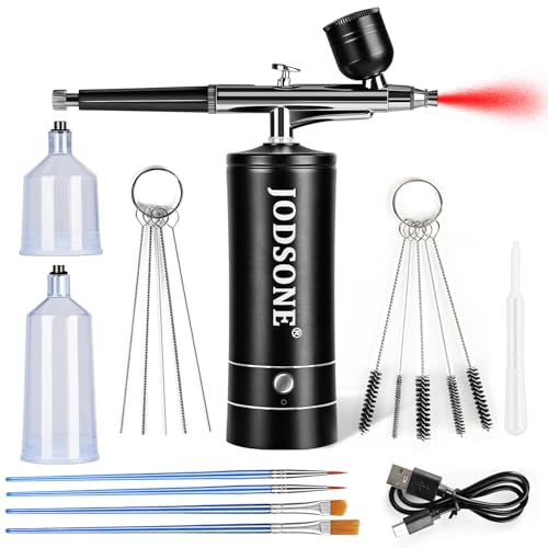 JODSONE Airbrush Kit Rechargeable with Spray Compressor 3 Air Pressure Adjustment Cordless Air Brush for Nail Art Makeup Cake Decorating and Model Painting Black