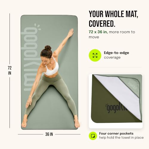 Gogokiwi Yoga Mat and Towel Set with Strap, 72 x 36 in, Non Slip Pilates - color: Sage