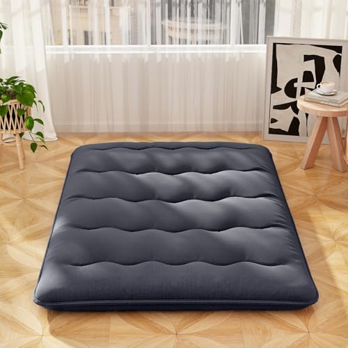 Giantex Japanese Floor Mattress, 4 Inch Futon Mattress with Washable Cover & Storage Bag, Foldable Roll up Mattress Tatami Mat, Portable Sleeping Pad for Camping, Dormitory, Black, Full - color: Black, size: Full