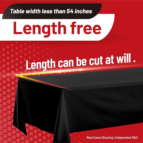 Plastic Tablecloth Roll, 210 Ft x 54 In Black Plastic Table Cloth Roll | Disposable Tablecloth with Cutter PEVA Plastic Table Cover Roll Waterproof Table Cloth for Banquets, Festivals, Parties - color: Black, size: 2520" x 54" (Rectangular)