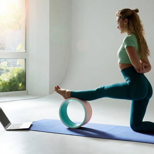 Arrowbash 5-in-1 Pink Yoga Wheel Set Back Stretcher Wheel Deep Tissue Massage Foam Roller Trigger Point Relieve Ball, Resistance Loop Exercise Bands Massage Roller for Deep Tissue Yoga Beginner Gift