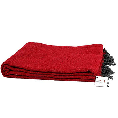 Open Road Goods Solid Color Mexican Yoga Blanket – Large Handwoven Throw for Yoga, Beach, Camping or Home – Soft and Durable Cotton Blend - color: Red Blanket