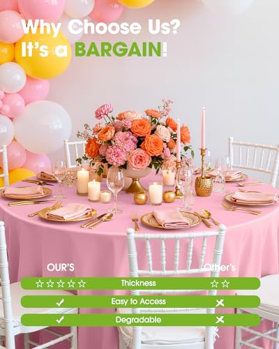 Pureegg Plastic Table Cloth Disposable 8 Pack, 84 Inch Round, Pink | Easter Party, Valentines Day, Mothers Day, Leakproof & Sturdy, Pink, Round Tablecloth - color: Pink, size: 84" Round