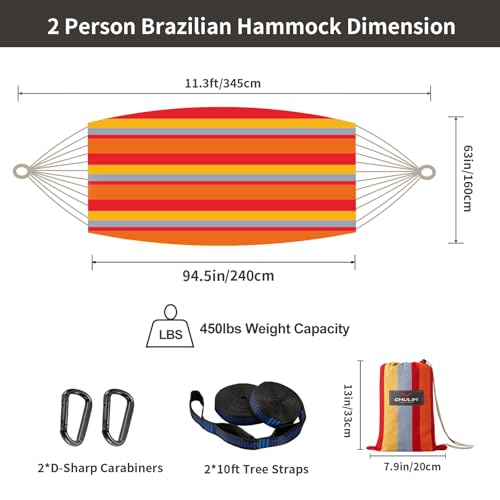 Brazilian Double Hammock with Tree Straps, Extra Large, 450 lbs Capacity - color: Summer Fruit, size: X-Large