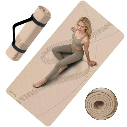 Yoga Mat High Density Exercise Mat, 76"x32"x0.27"Thick Wide & Large Yoga Mat for Women Men, Professional POE Workout Mat for Yoga, Pilates, Fitness & Stretching - color: Beige Coffee