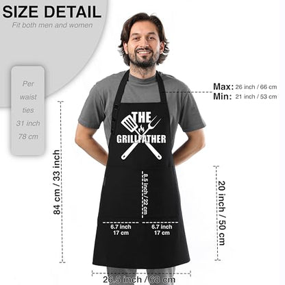 TOSHEX Kitchen Apron Cotton Waterdrop Resistant Adjustable Button Women Men | Premium Cotton Cooking Apron with Pocket, Gift, Black GRILLFATHER - color: Black - the Grillfather