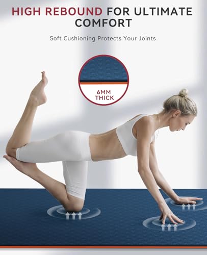 HAPBEAR Large Yoga Mat - 72"x36"x6mm (1/4 inch), Extra Wide Non-Slip Exercise Mat for Home Workout, Yoga, Pilates & Stretching, Durable, Includes Carry Bag - color: Navy blue/Orange