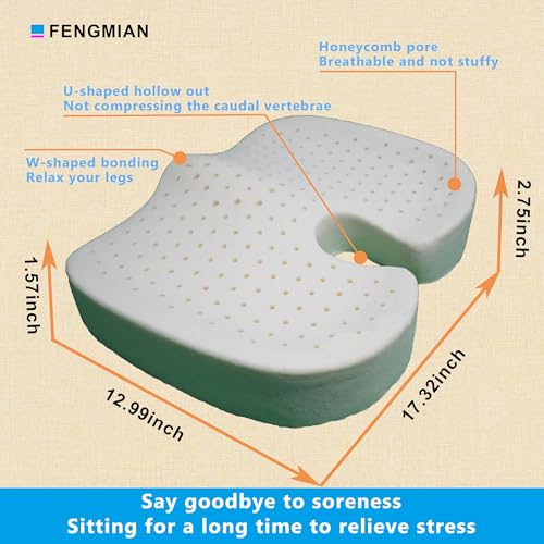 Natural Latex Seat Cushion - Soft, Bouncy and Relieves Pressure - Suitable for Office Chair, Home Chair, Car, Gaming, Wheelchair, Meditation, and Yoga