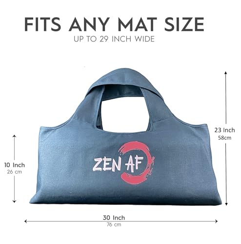 Wild Essentials Yoga Bag, Exercise, Tote, Large Carrier, Shoulder Strap, Inner Pocket, Fits Most Mats, Recycled Cotton Canvas - color: Dark Blue-Zen AF