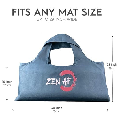 Wild Essentials Yoga Bag, Exercise, Tote, Large Carrier, Shoulder Strap, Inner Pocket, Fits Most Mats, Recycled Cotton Canvas - color: Dark Blue-Zen AF