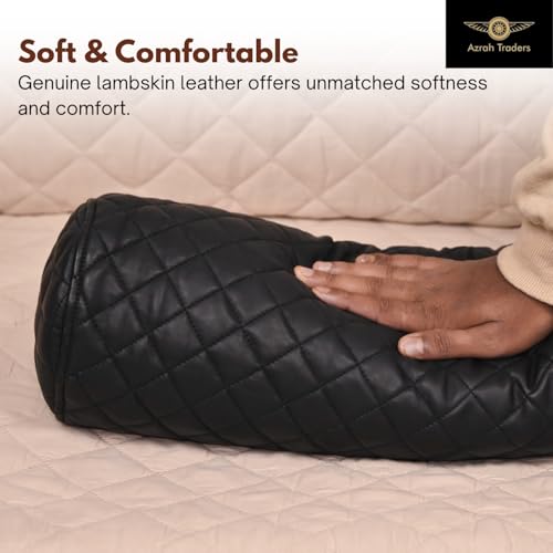 Neck Roll Pillow Cushion Cover, 16x6 Inch Full Moon Round Bolster Pillow Case, Cylinder Soft Lambskin Leather Pillowcase for Head, Spine & Neck Support During Sleep - Quilted Black Pack of 1 - color: Quilted Black Pack of 1