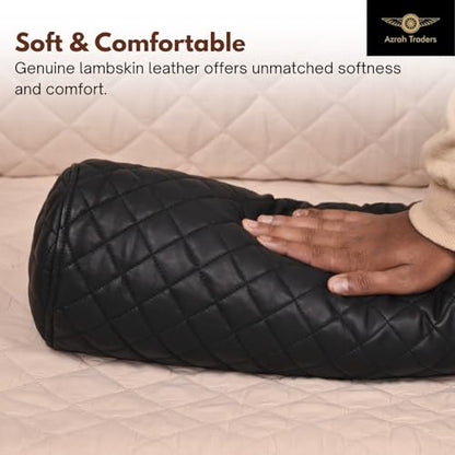 Neck Roll Pillow Cushion Cover, 16x6 Inch Full Moon Round Bolster Pillow Case, Cylinder Soft Lambskin Leather Pillowcase for Head, Spine & Neck Support During Sleep - Quilted Black Pack of 1 - color: Quilted Black Pack of 1