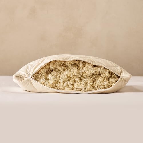 WOOLROOM Deluxe Wool Pillow Collection, 100% Natural Temperature Regulating Customizable Pillow, Soft 200T Organic Cotton Washable Cover, Traceable Hypoallergenic Down Alternative Queen Bed Pillow - size: Queen (Pack of 1)
