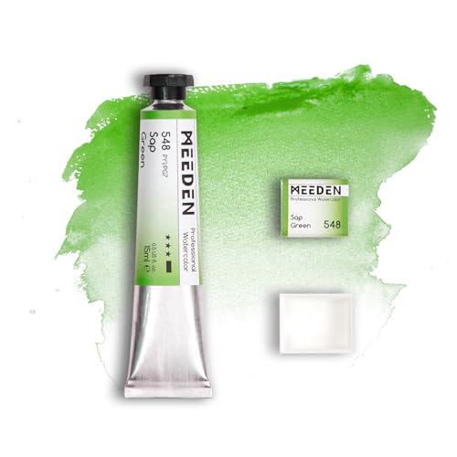 MEEDEN Professional Artist Watercolor Paint: Sap Green - 15ml/0.5oz | Water Color Tube, Semi-Moist Pigment Half Pan and Empty Matching Half Pan for Artists Pros - color: Sap Green