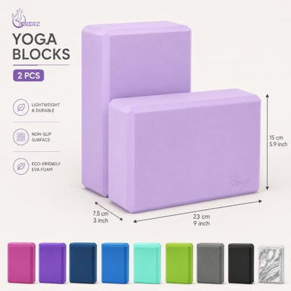 EXERZ Yoga Blocks 2 pack, Gym Blocks, Exercise Workout Fitness Bricks, Pilates Stretch Handstand Non-Slip - color: Lavender