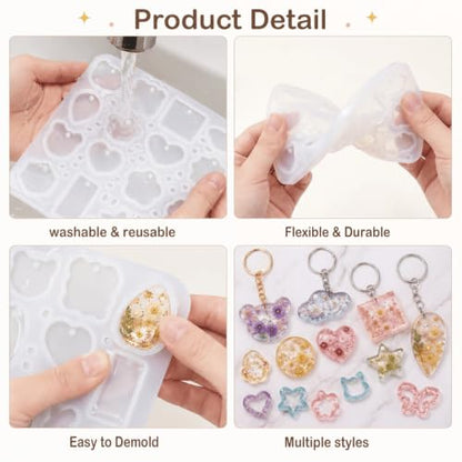 Silicone Resin Molds for Keychain and Pendant Making, 2 Mold Starter Kit with 220PCS Accessories, DIY Casting Set for Jewelry, Charms and Handmade Gift Crafts