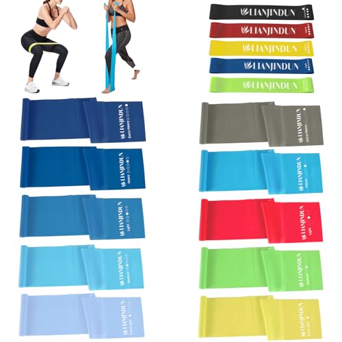 10 Pcs Long Resistance Bands and 5 Pcs Loop Bands. Latex-Free, Elastic Band, Work Out Bands, Stretch Bands for Working Out Women or Men, Exercise Bands Set for Physical Therapy, Yoga, Pilates
