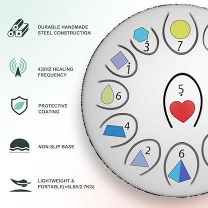 REGIS Steel Tongue Drum, Rain Drum for Outside Garden, Waterproof Meditation Rain Chime, UV-Printed Notes & Geometric Design, with Bag, Mallets & Music Book(White 6.5 Inch 13 Notes) - color: White