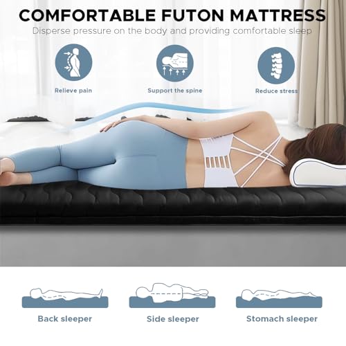 SCHNAUZER HOME Japanese Futon Floor Mattress Queen 3.5" Thick Black - color: Black, size: Queen( 80 x 60 )