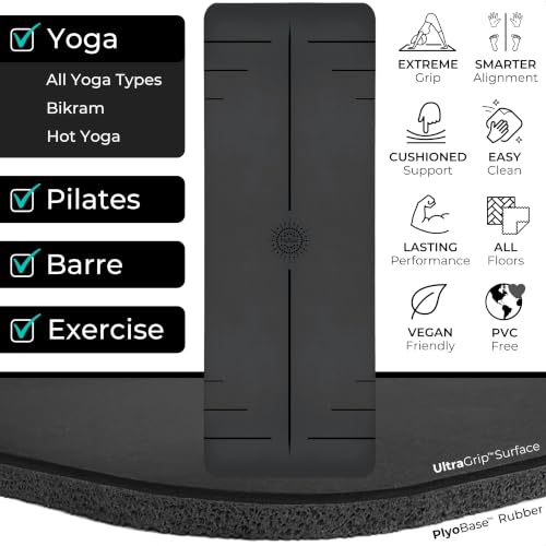 Plyopic Ultra Grip PRO Yoga Mat – EXTREME Non-Slip Performance - Dry & Wet Grip - Smarter Alignment Lines - Comfortable & Sweat Resistant - For Yoga, Pilates & Hot Yoga - color: PoseMap Alignment - Signature Black
