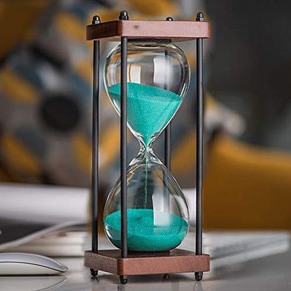 Large Hourglass Timer 60 Minute, Decorative Wooden Sandglass, Green - color: Green Sand