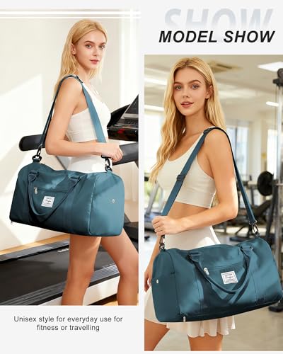 Gym Bags Womens Mens with Shoes Compartment and Wet Pocket Travel Duffel Bag for Women for Plane Sport Gym Tote Bags Swimming Yoga Waterproof Weekend Overnight Bag Carry on Bag Hospital Holdalls - color: A10-Peacock Blue