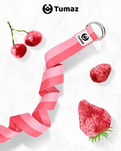 Tumaz Yoga Strap for Stretching with Adjustable D-Ring, 6/8/10 ft - color: 02. Pink Match, size: 10 Feet (with Storage Band)