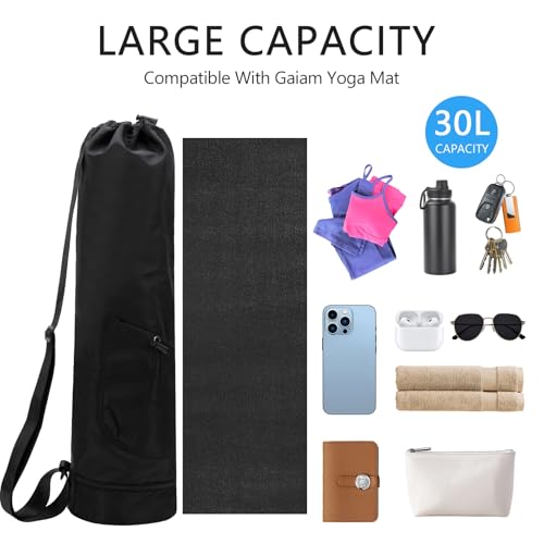 Yoga Mat Bag Compatible with Gaiam,Large Capacity | Yoga Mat Carrier with Adjustable Strap, Water Bottle Pocket & Bottom Wet Pocket, Functional Yoga Mat Holder for Women and Men