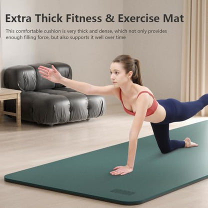 Yoga Mat, 80cm Wide, 1/3 Inch Thick Exercise Mat, Carry Strap, Fitness - color: Dark Green