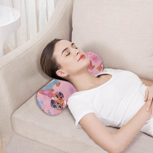 Bolster Pillow Neck Pillow Round Soft Health Memory Foam Pillows Long Cylindrical Body Pillow with Removable Cover Cute Back Yoga Cartoon Dachshunds Flowers Pink 17" x 5.5" - color: Cartoon Dachshunds Flowers Pink
