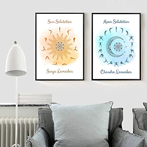 BACJUOPLDArt Yoga Sun Salutation and Moon Salutation Celestial Posters and Prints Yoga Studio Wall Art Decor Yoga Gift Art Canvas Painting unframed 16 Inches x 24 Inches inchx2