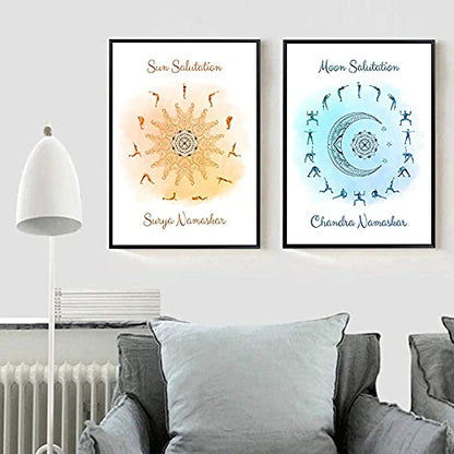 BACJUOPLDArt Yoga Sun Salutation and Moon Salutation Celestial Posters and Prints Yoga Studio Wall Art Decor Yoga Gift Art Canvas Painting unframed 16 Inches x 24 Inches inchx2