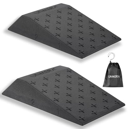 UNMERA Squat Wedge Block Non Slip for Heel Elevated Squats, 2PCS | Professional fitness slant board and squat platform, ideal for calf raises, weightlifting, and strength training. - color: Black
