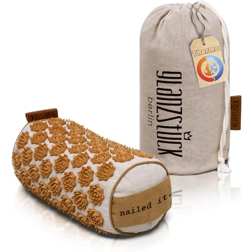 Glanzstück Berlin® Acupressure Neck Roll with Thermo Effect - 1,300 Flower Tips, Buckwheat Husk Fill for Warming or Chilling, Linen Cover - 12" x 6" Bolster Pillow for Neck, Shoulders & Lower Back - size: Neck-Roll